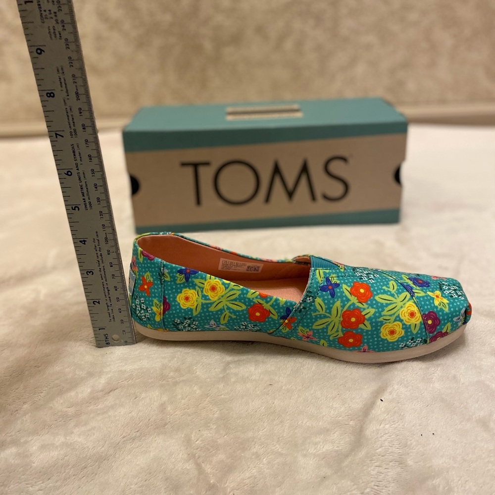 Toms Baltic Blue Autumn Floral Organic Cotton Slip-On Flats - Picture 12 of 13